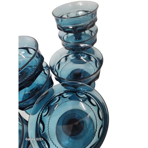 Tiffin Glass teal blue Kings Crown, Thumbprint pattern Vintage Blue  Dessert Dis - Picture 12 of 16